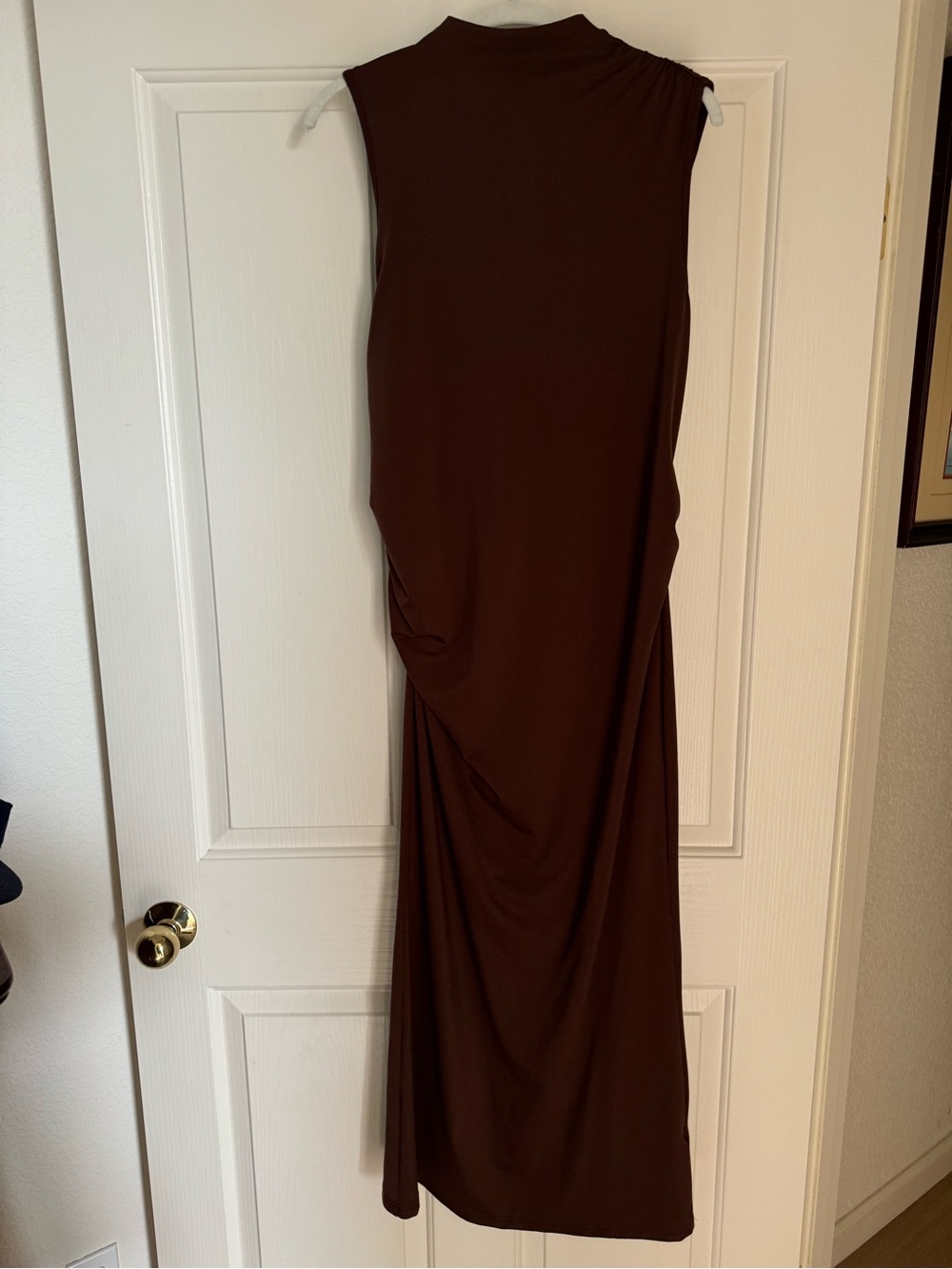 Sleeveless Brown Maxi Dress - Women's Elegant Draped Style